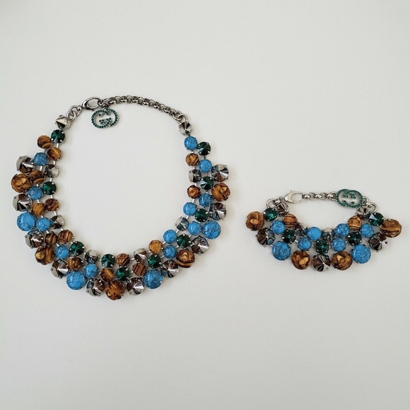 Gucci Statement Necklace & Bracelet Set Bamboo Swarovski Crystals - Picture 2 of 12